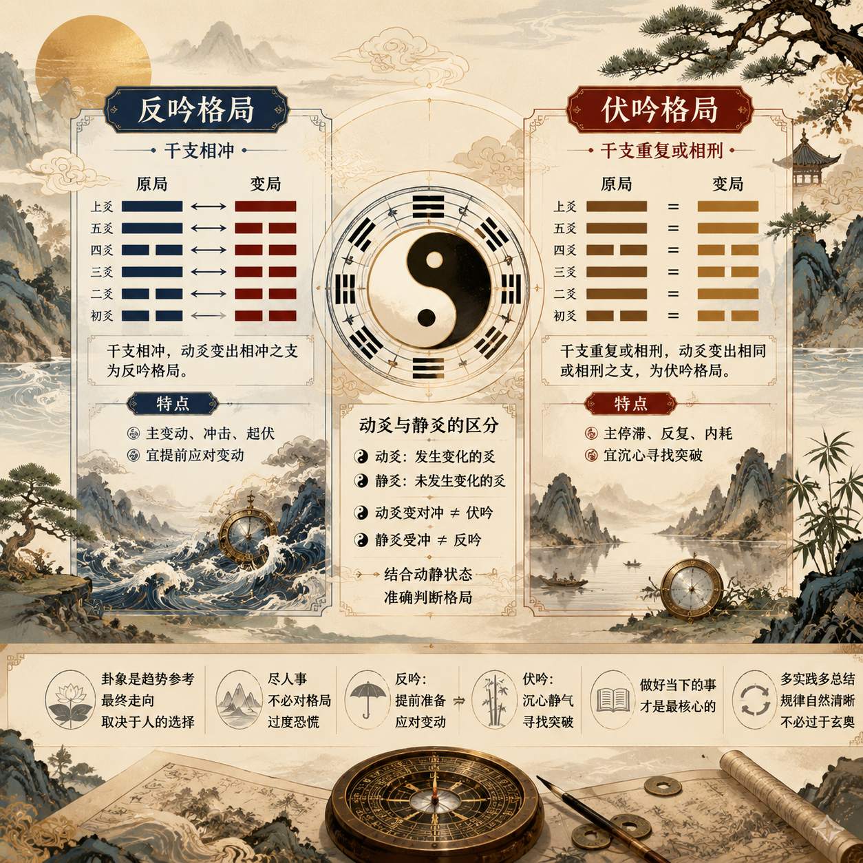 反吟伏吟格局识别_六爻排盘正确方法与核心含义详解